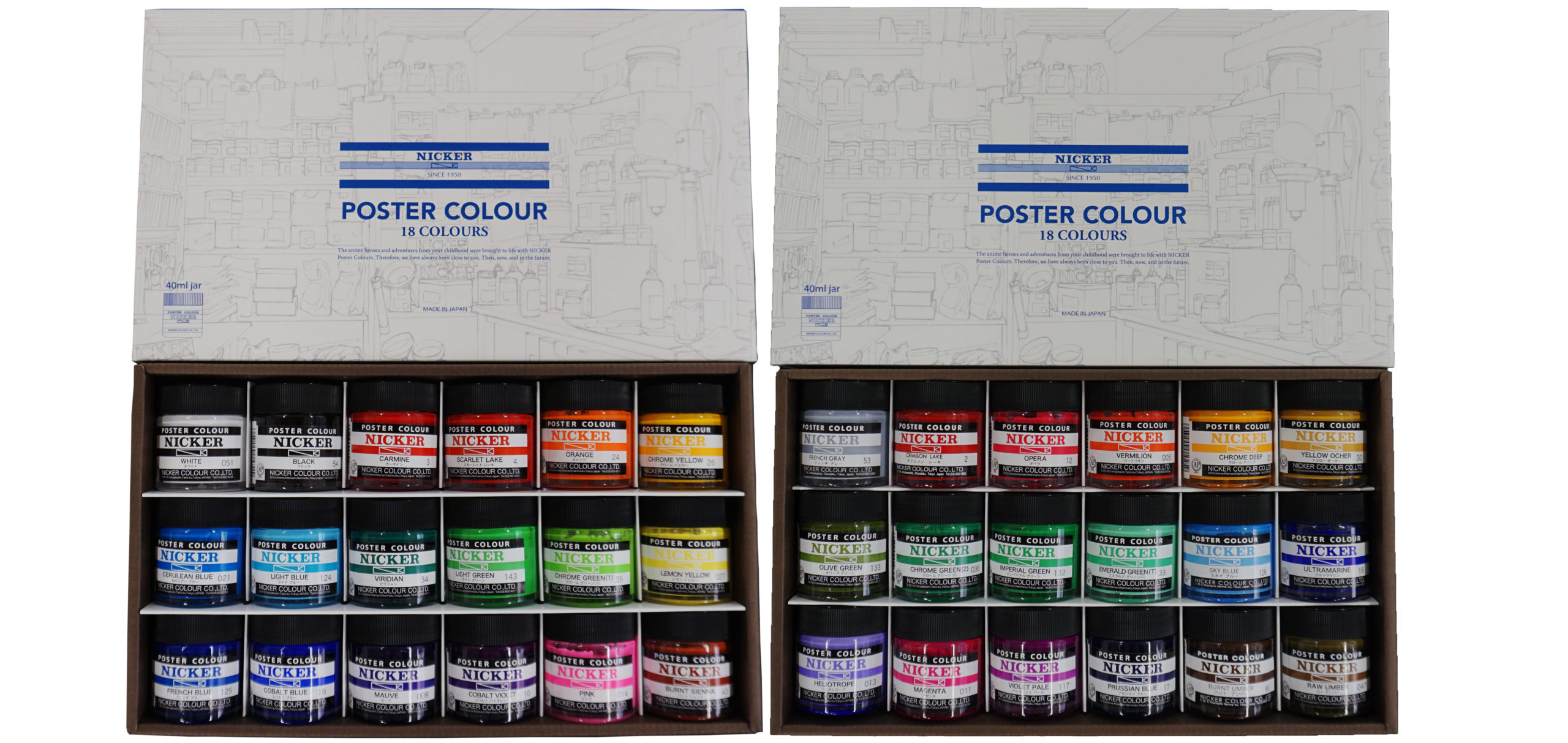 POSTER COLOUR 40ml 36color set｜NICKER COLOUR CO.,LTD.